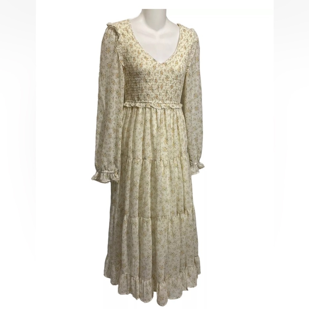 Altar'd State Prairie Dress Small Long Floral Smocked Tiered Cottagecore‎ Maxi